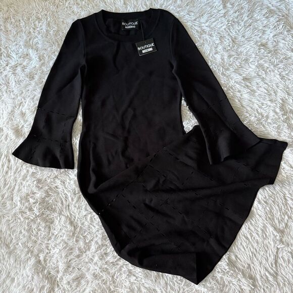 NWT Boutique Moschino Black Ultra Fine Knit Midi Dress with Cut Outs Size 6 - Picture 10 of 10